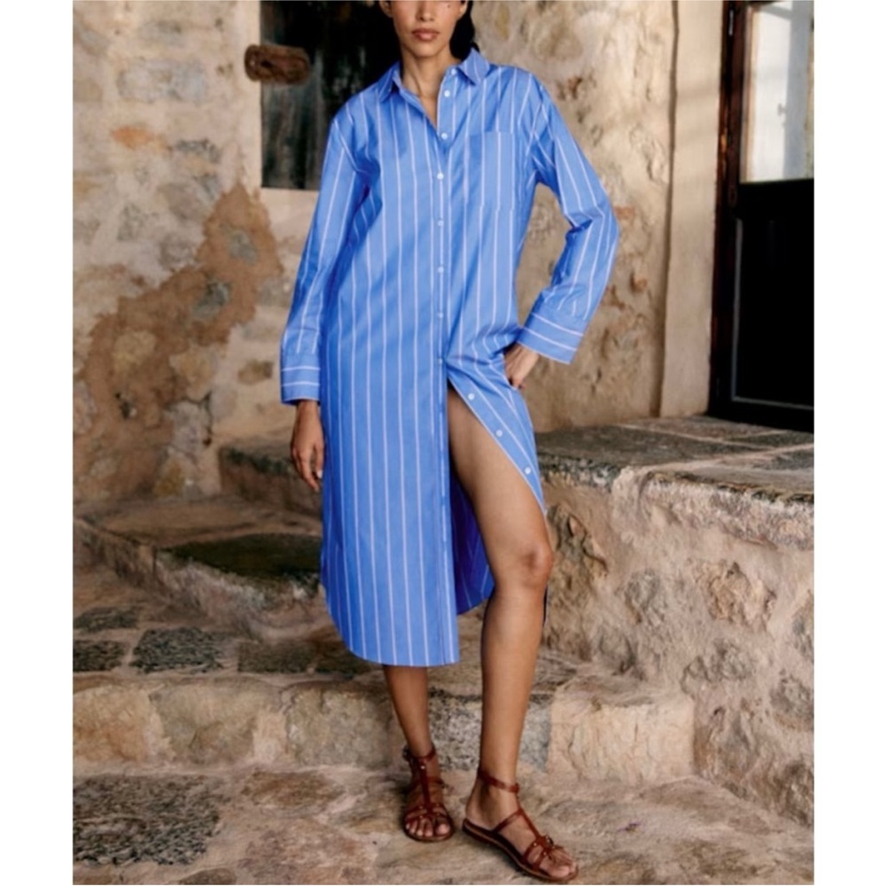 Sezane 100% cotton blue stripe cotton dress size 46 EUC